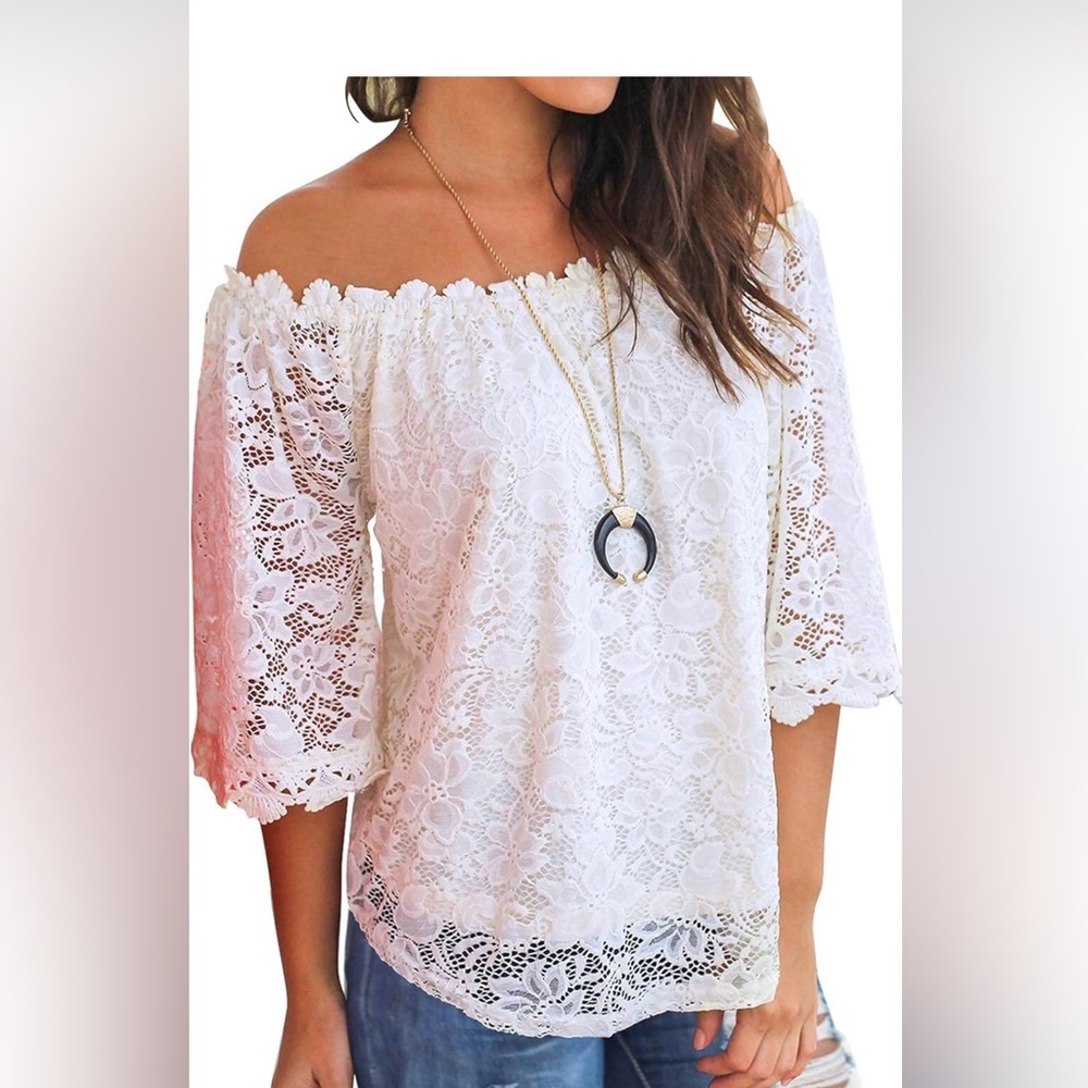 Women's Medium White Lace Off Shoulder Top